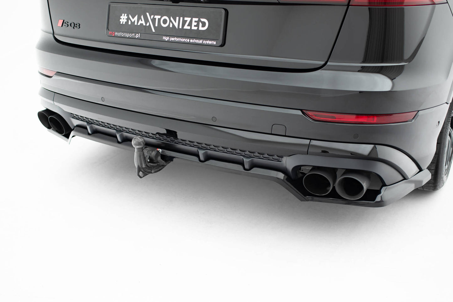 Mittlerer Cup Diffusor DTM Look Heck Ansatz V.2 für Audi SQ8 / Q8 S-Line Mk1 Facelift schwarz Hochglanz