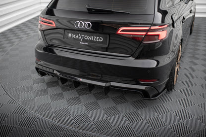 Diffusor Heck Ansatz für Audi A3 S-Line Sportback 8V Facelift (Doppelauspuff li.)
