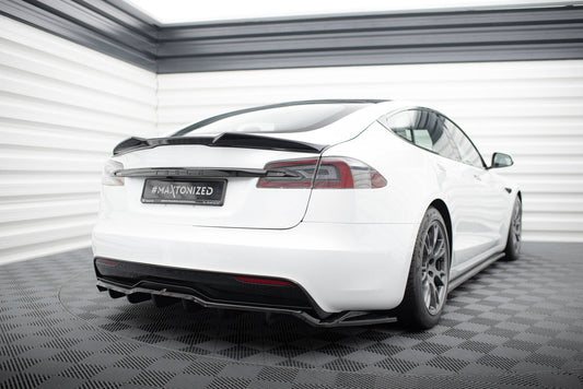 Mittlerer Cup Diffusor DTM Look Heck Ansatz V.2 für Tesla Model S Plaid Mk1 Facelift schwarz Hochglanz