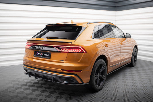 Heck Ansatz Flaps Diffusor für Audi Q8 S-line Mk1 schwarz Hochglanz