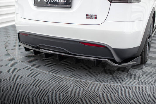 Mittlerer Cup Diffusor DTM Look Heck Ansatz für Tesla Model X Mk1 Facelift schwarz Hochglanz