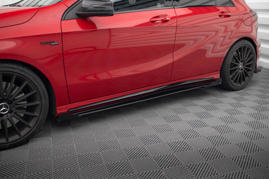 Street Pro Seitenschweller Ansatz für + Flaps Mercedes-Benz A 45 AMG W176 Facelift schwarz Hochglanz