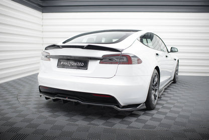 Mittlerer Cup Diffusor DTM Look Heck Ansatz für V.1 Tesla Model S Plaid Mk1 Facelift schwarz Hochglanz