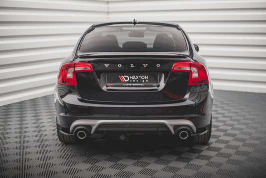 Heck Ansatz Flaps Diffusor für Volvo S60 R-Design Mk2 Facelift schwarz Hochglanz