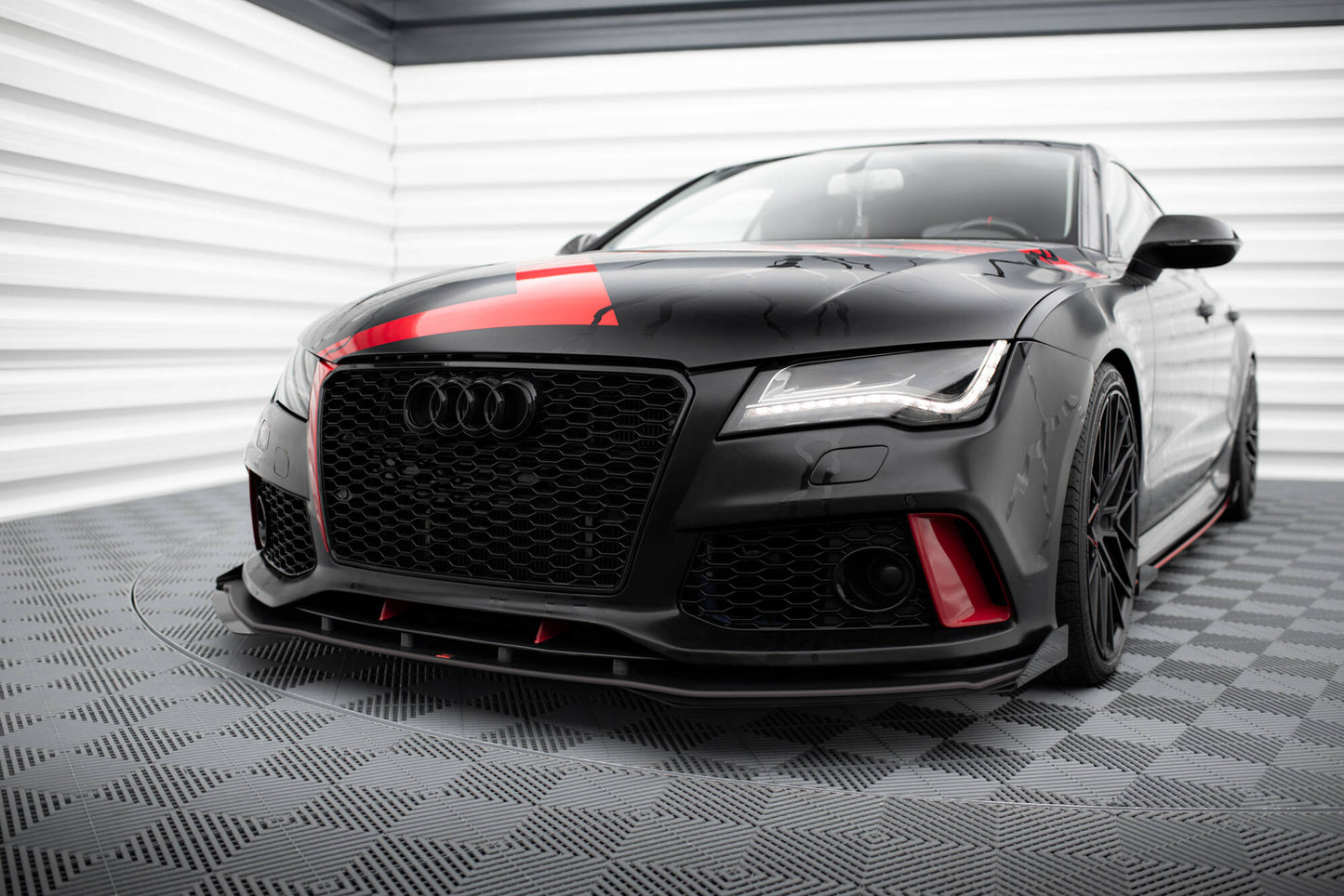 Street Pro Front Ansatz für +Flaps für + Flaps Audi A7 RS7 Look C7 schwarz Hochglanz