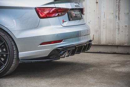 Heck Ansatz Flaps Diffusor V.2 für Audi S3 Limousine 8V Facelift schwarz Hochglanz