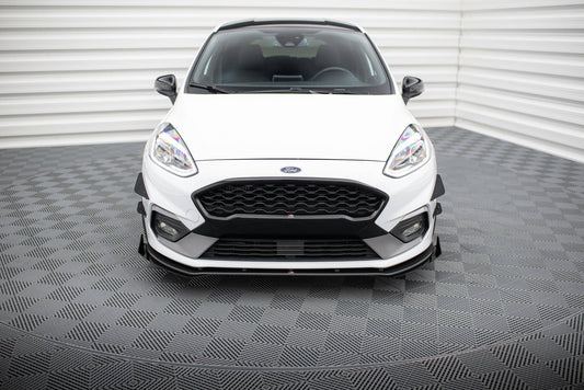 Street Pro Front Ansatz für für + Front Stoßstangen Racing Flaps passend für Ford Fiesta Mk8 ST / ST-Line schwarz Hochglanz