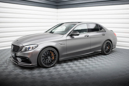 Seitenschweller Ansatz für Mercedes-AMG C63 Limousine / Kombi W205 Facelift schwarz Hochglanz