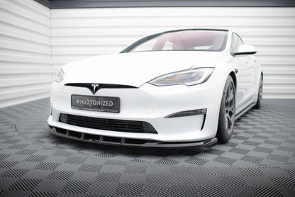 Front Ansatz V.3 für Tesla Model S Plaid Mk1 Facelift schwarz Hochglanz