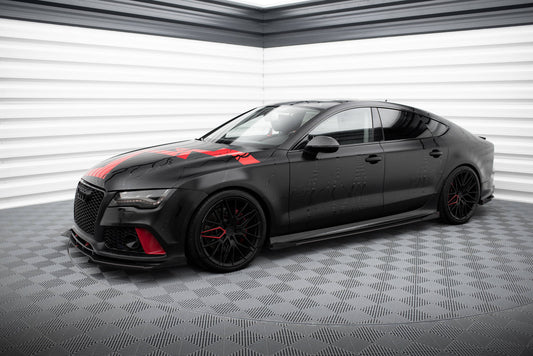 Street Pro Seitenschweller Ansatz für + Flaps Audi A7 RS7 Look C7 schwarz Hochglanz
