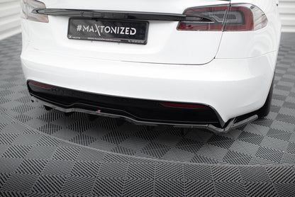 Mittlerer Cup Diffusor DTM Look Heck Ansatz V.2 für Tesla Model S Plaid Mk1 Facelift schwarz Hochglanz