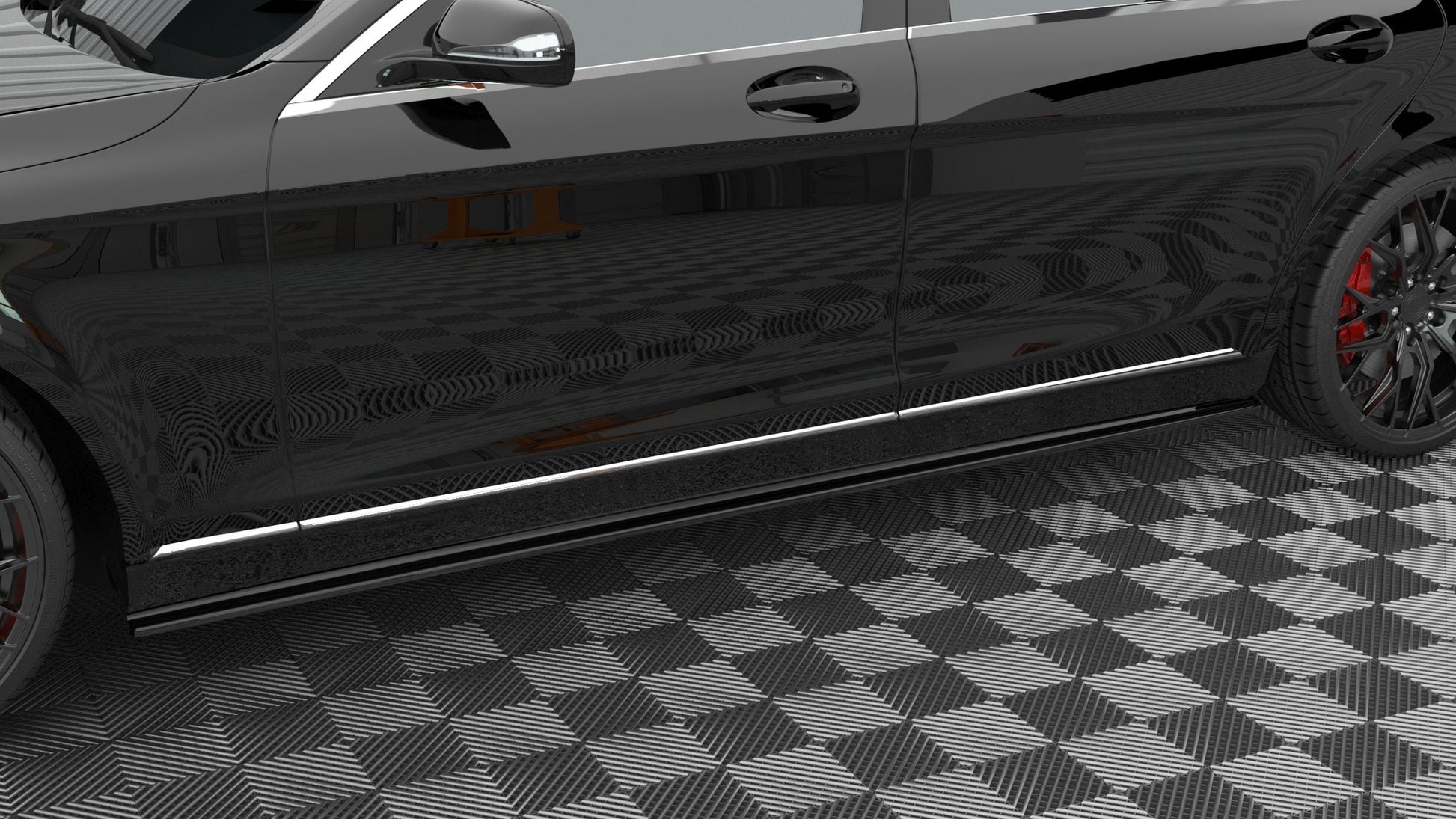 Seitenschweller Ansatz für Mercedes-Benz S Long W222 schwarz Hochglanz