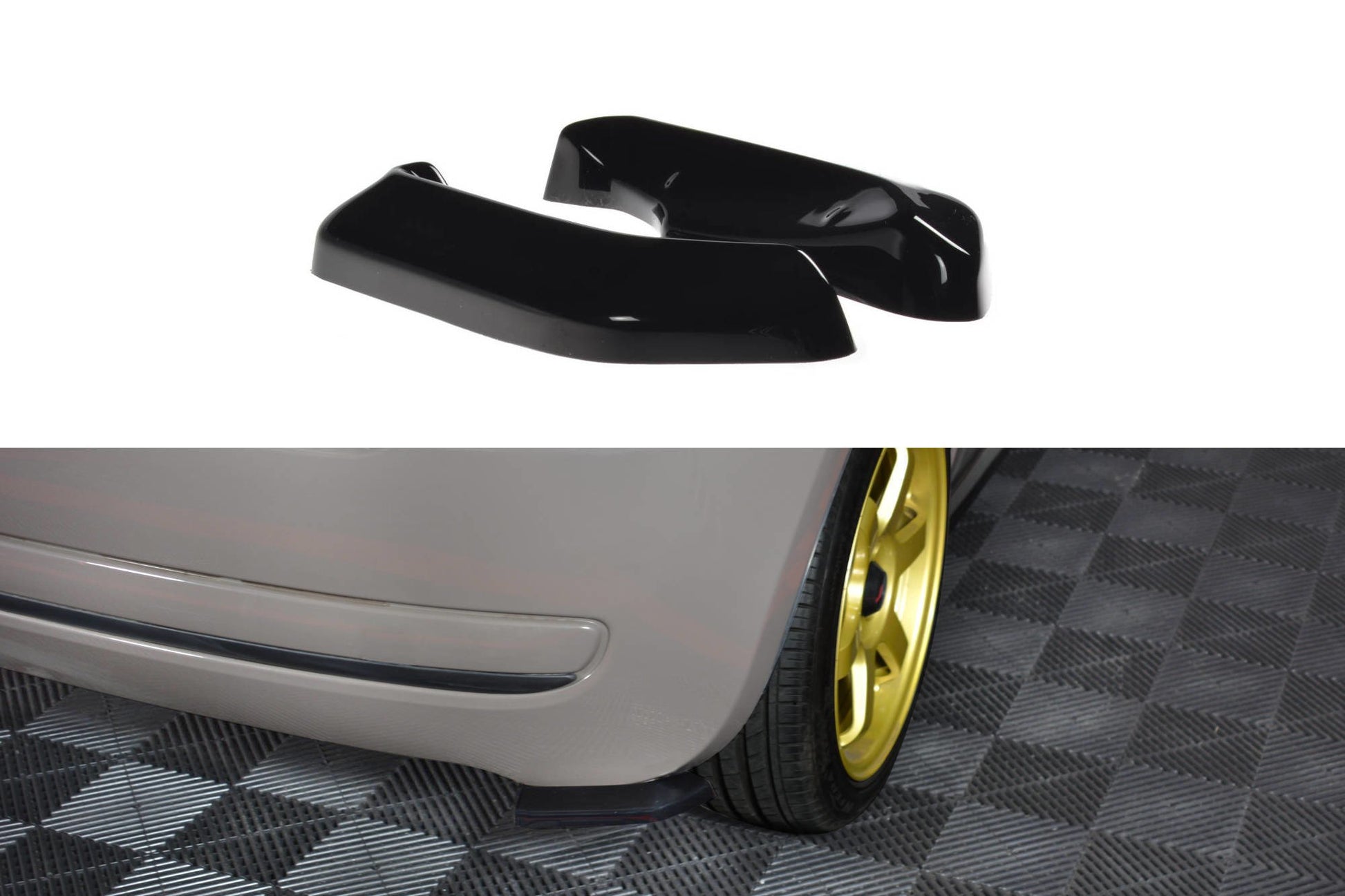 Heck Ansatz Flaps Diffusor für FIAT 500 HATCHBACK vor Facelift schwarz Hochglanz