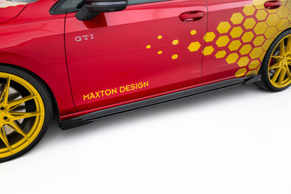 Street Pro Seitenschweller Ansatz + Flaps für VW Golf GTI Clubsport Mk8 Facelift schwarz Hochglanz