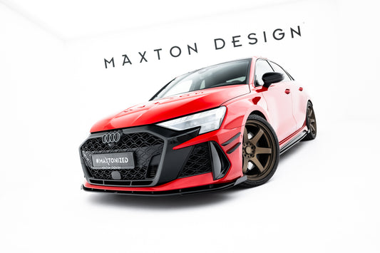 Street Pro Front Ansatz + Flaps für Audi RS3 Limousine 8Y Facelift schwarz Hochglanz