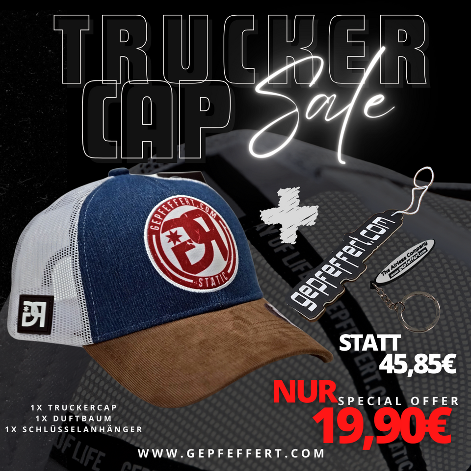 gepfeffert.com®"Truckercap" SET + Duftbaum + Schlüsselanhänger - gepfeffert.com