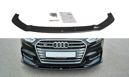 Maxton Front Ansatz für V.1 Audi S3 / A3 S-Line Hatchback / Sportback 8V Facelift schwarz Hochglanz
